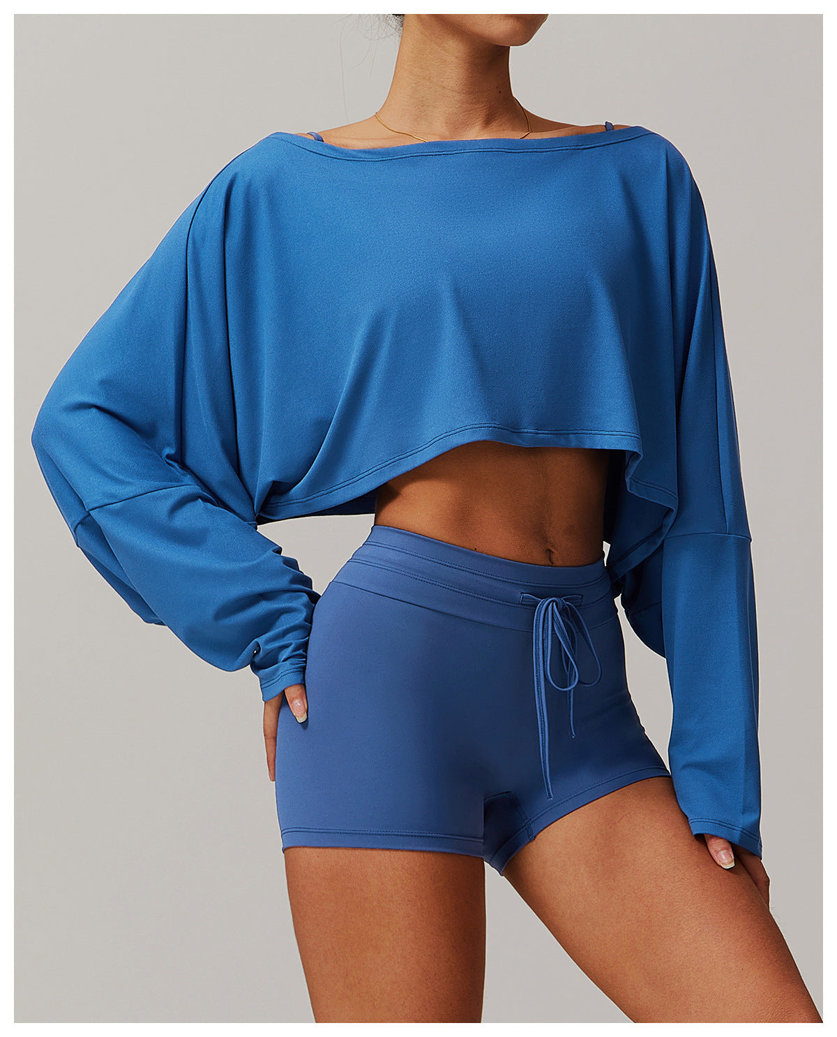 Ultra Soft High Elasticity Wild Neck Long Sleeve Sports Crop Tops