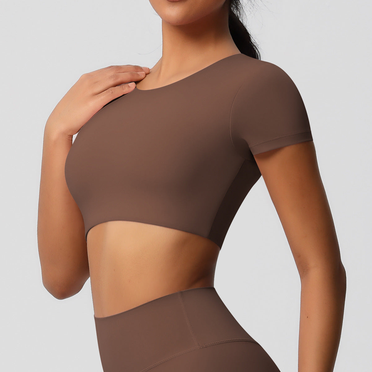 Classic All Star Built-in Pads Short Sleeve Chestnut Sports Crop Tops