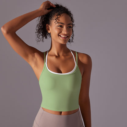 Crossed Line Strap Fake Two-Piece Sports Tank Top