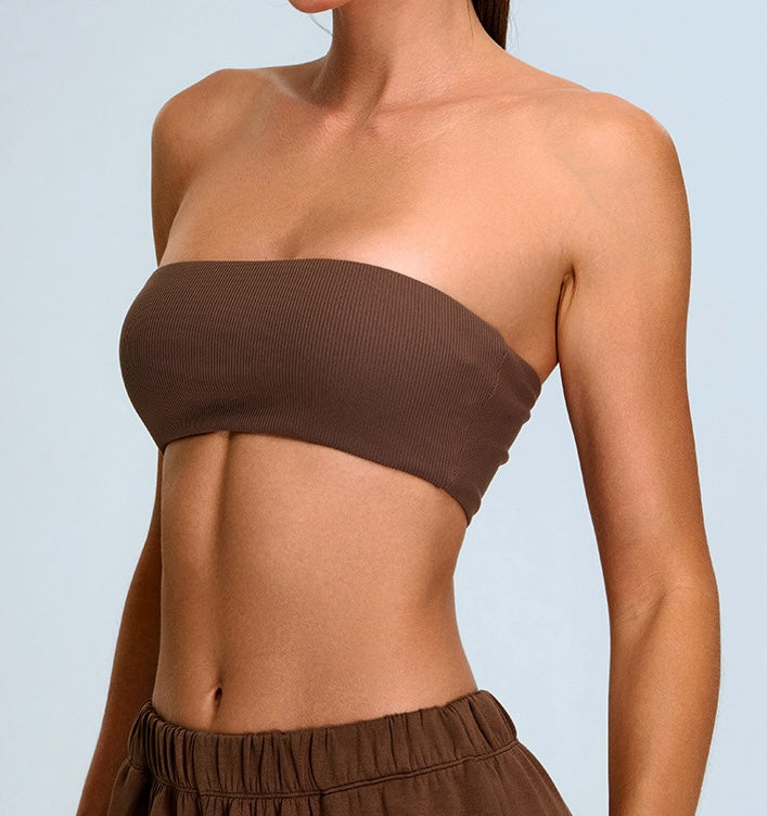 Rib Knit One Piece Tube Top Sports Bra
