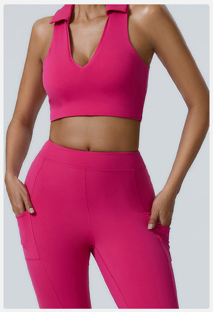 Polo Neck Deep V Back Beauty Sports Top