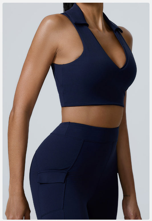 Polo Neck Deep V Back Beauty Sports Top