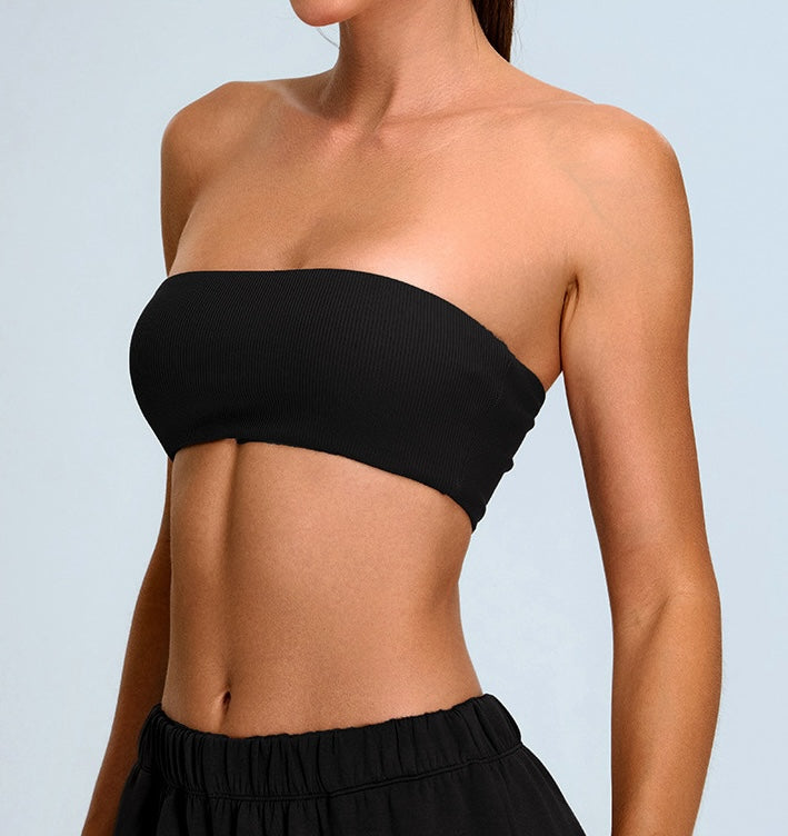Rib Knit One Piece Tube Top Sports Bra