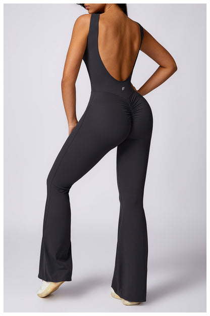 Casual Light Boot Cut Back Beauty One Piece Jumpsuit (No Pads)