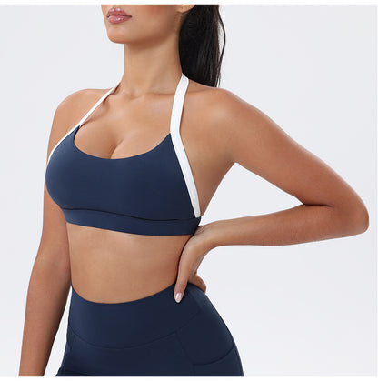 Halter Neck White Bulk Line Back Beauty Sports Bra