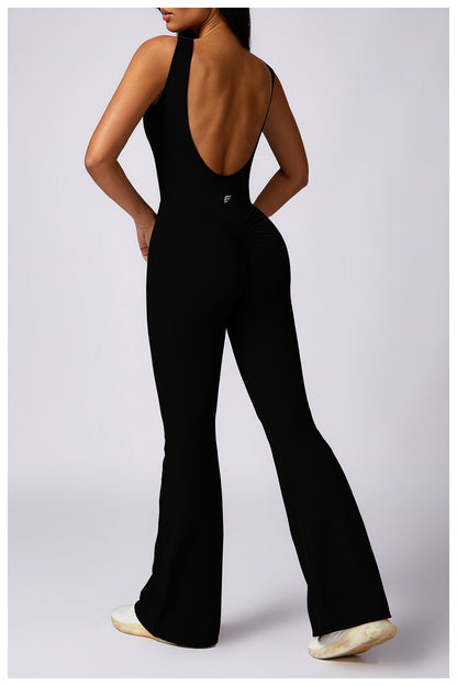 Casual Light Boot Cut Back Beauty One Piece Jumpsuit (No Pads)