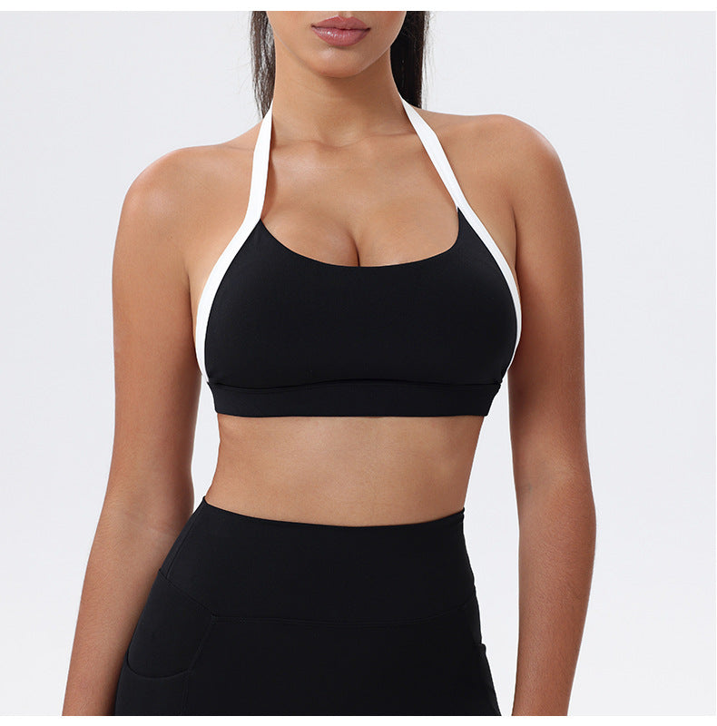 Halter Neck White Bulk Line Back Beauty Sports Bra