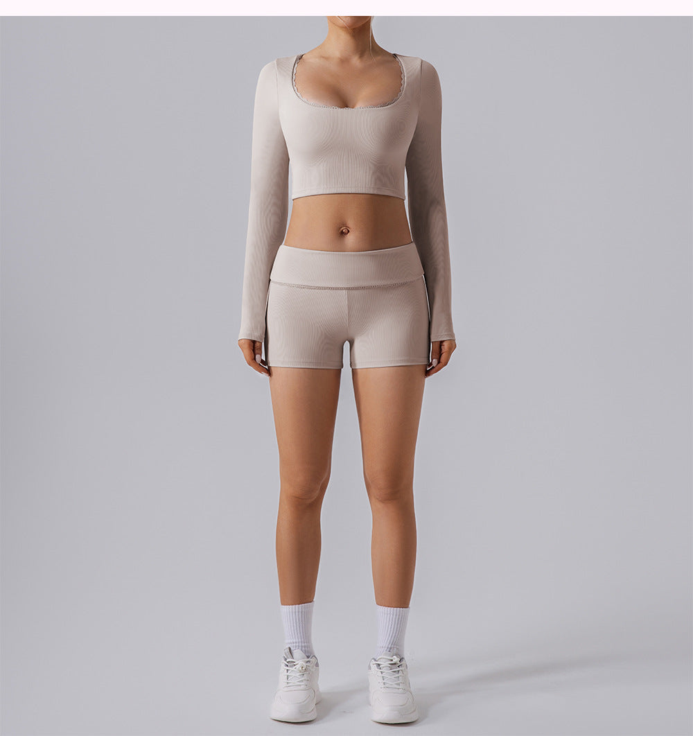 Rib Knit Mini Lace Semi Boot Cut Sports Shorts