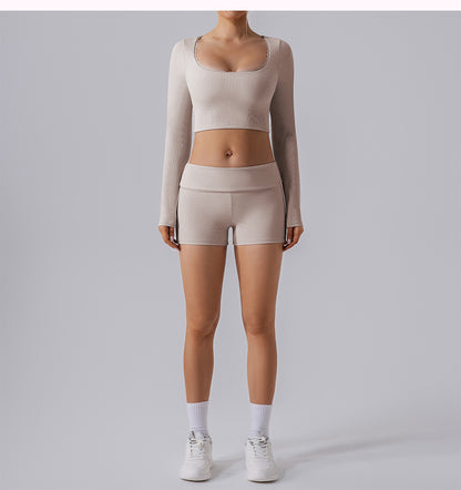 Rib Knit Mini Lace Semi Boot Cut Sports Shorts