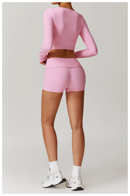Rib Knit Mini Lace Semi Boot Cut Long Sleeve Sports Bra
