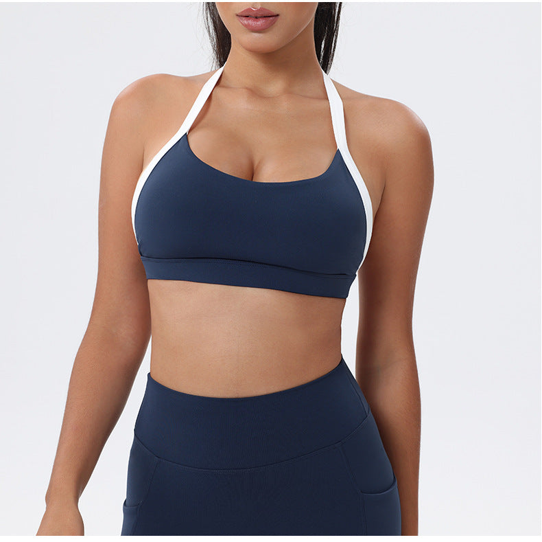 Halter Neck White Bulk Line Back Beauty Sports Bra