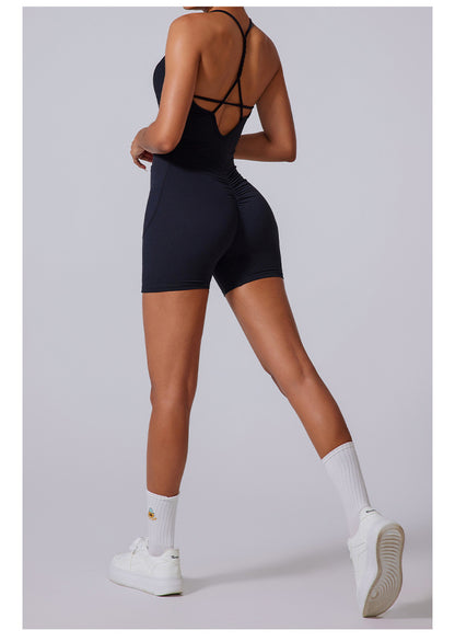 Thin Strap Braids Back Beauty Jumpsuit Shorts