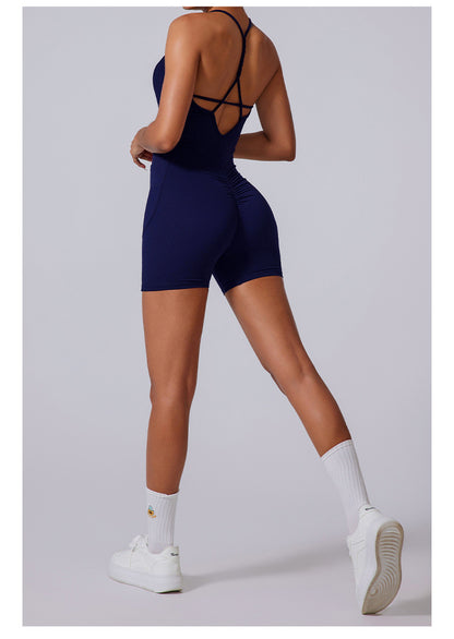 Thin Strap Braids Back Beauty Jumpsuit Shorts