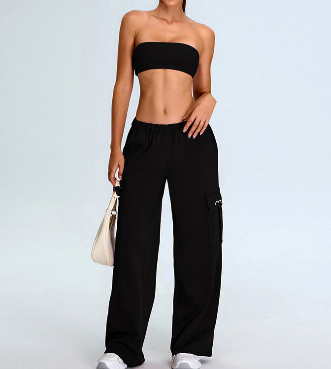 Rib Knit One Piece Tube Top Sports Bra