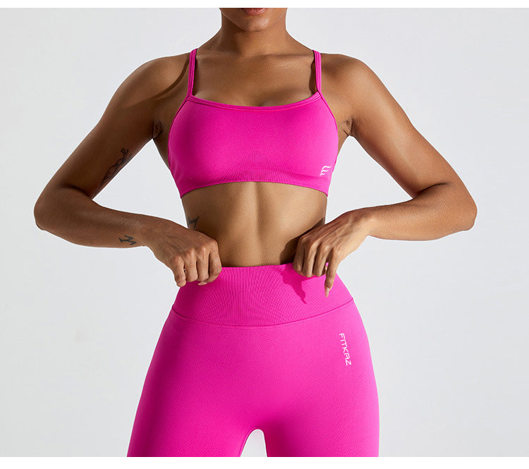 Seamless Knitted Adjustable Cross Back Beauty Sports Bra