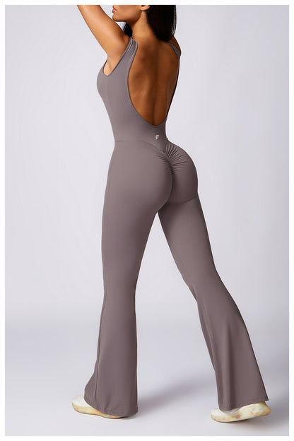 Casual Light Boot Cut Back Beauty One Piece Jumpsuit (No Pads)