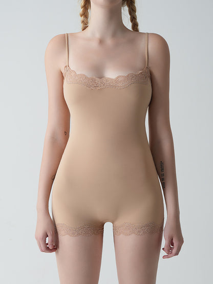 Feather Skin Touch Lace Camisole Boyshort Bodysuit (No Pads)