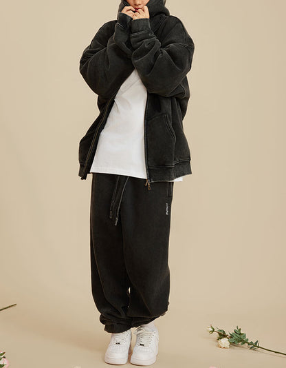 Boy Friend Series Vintage Wash Fluffy Hoodie Jacket
