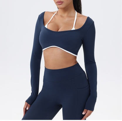 Halter Neck White Bulk Line Back Beauty Long Sleeeves Sports Top