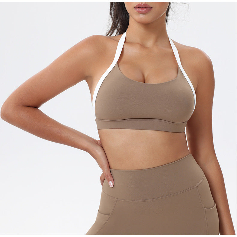 Halter Neck White Bulk Line Back Beauty Sports Bra