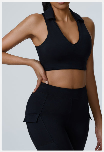 Polo Neck Deep V Back Beauty Sports Top