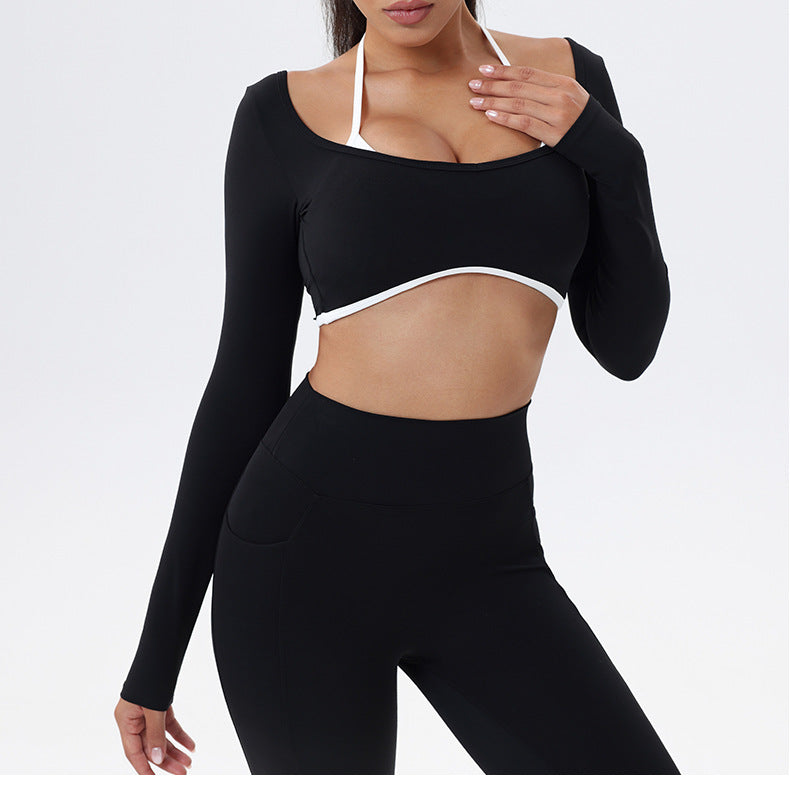 Halter Neck White Bulk Line Back Beauty Long Sleeeves Sports Top