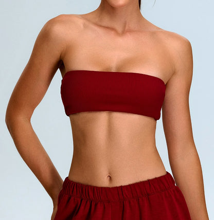 Rib Knit One Piece Tube Top Sports Bra