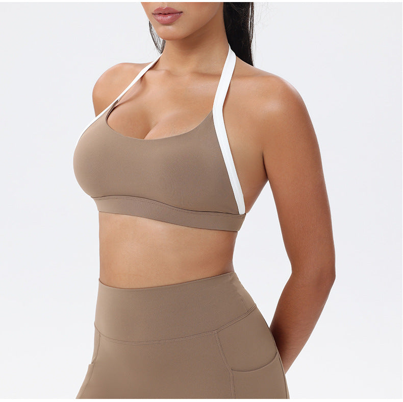 Halter Neck White Bulk Line Back Beauty Sports Bra