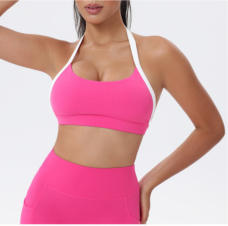 Halter Neck White Bulk Line Back Beauty Sports Bra