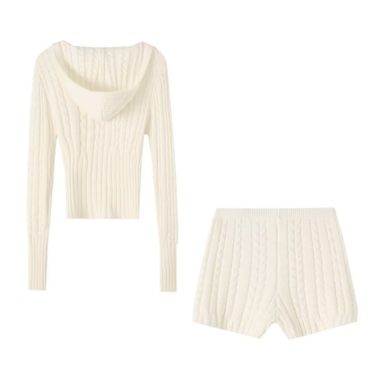 Thick Knitted Hoodies and Comfy Shorts Pajama Set