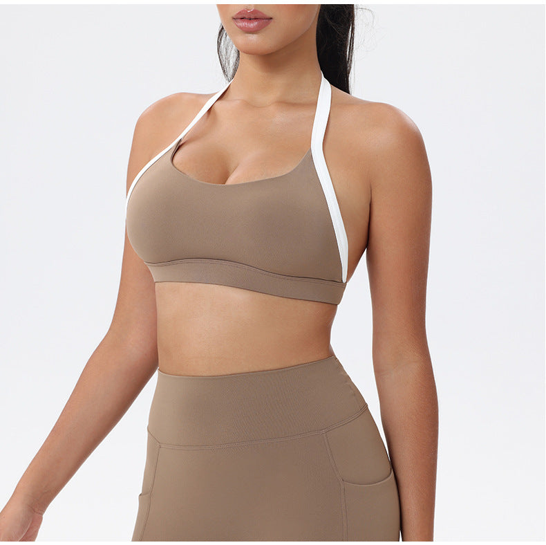 Halter Neck White Bulk Line Back Beauty Sports Bra