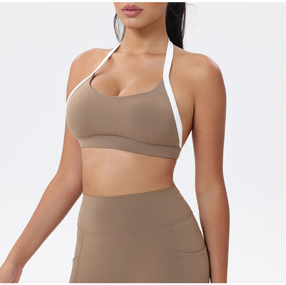 Halter Neck White Bulk Line Back Beauty Sports Bra