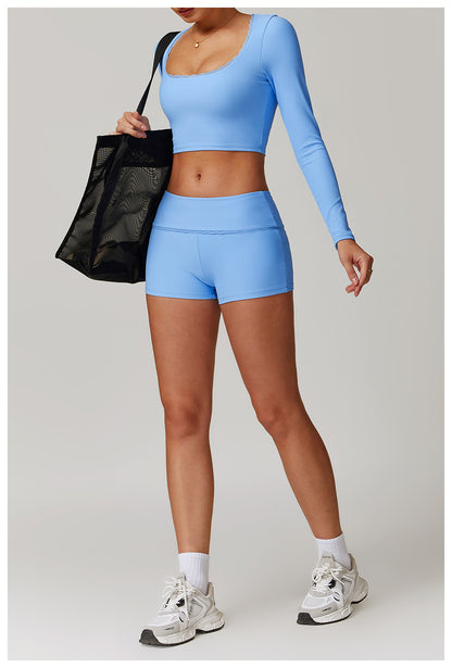 Rib Knit Mini Lace Semi Boot Cut Long Sleeve Sports Bra
