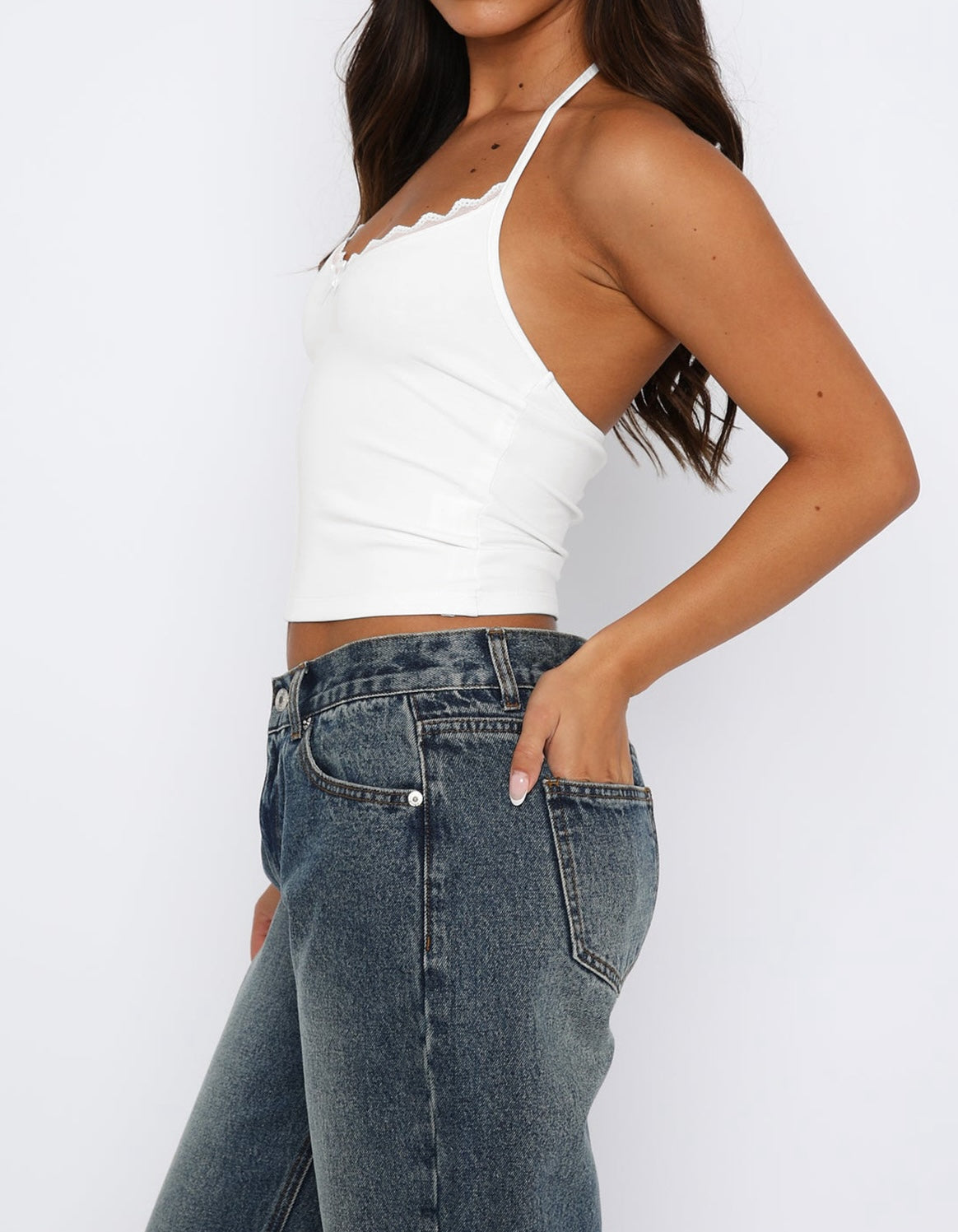 Thin Straps Lace Deep U Neck Back Beauty Tank Top