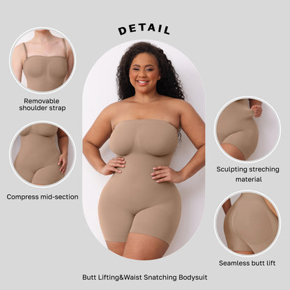 Knitted Ultra Slim Mid Thigh Detachable Straps Bodysuit