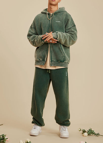 Boy Friend Series Vintage Wash Fluffy Hoodie Jacket