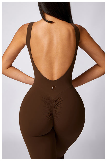 Casual Light Boot Cut Back Beauty One Piece Jumpsuit (No Pads)