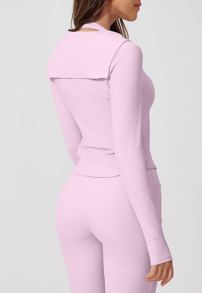 Rib Knit Sailor Collar Slim Fit Sports Jacket