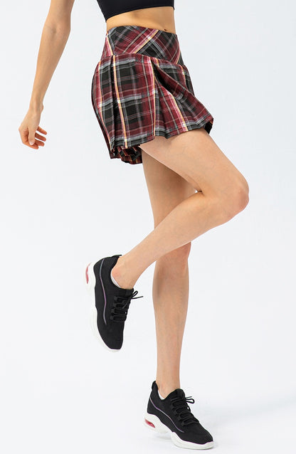 High Waist Preppy Style Pleated Skirt with Pocket Built-in Shorts