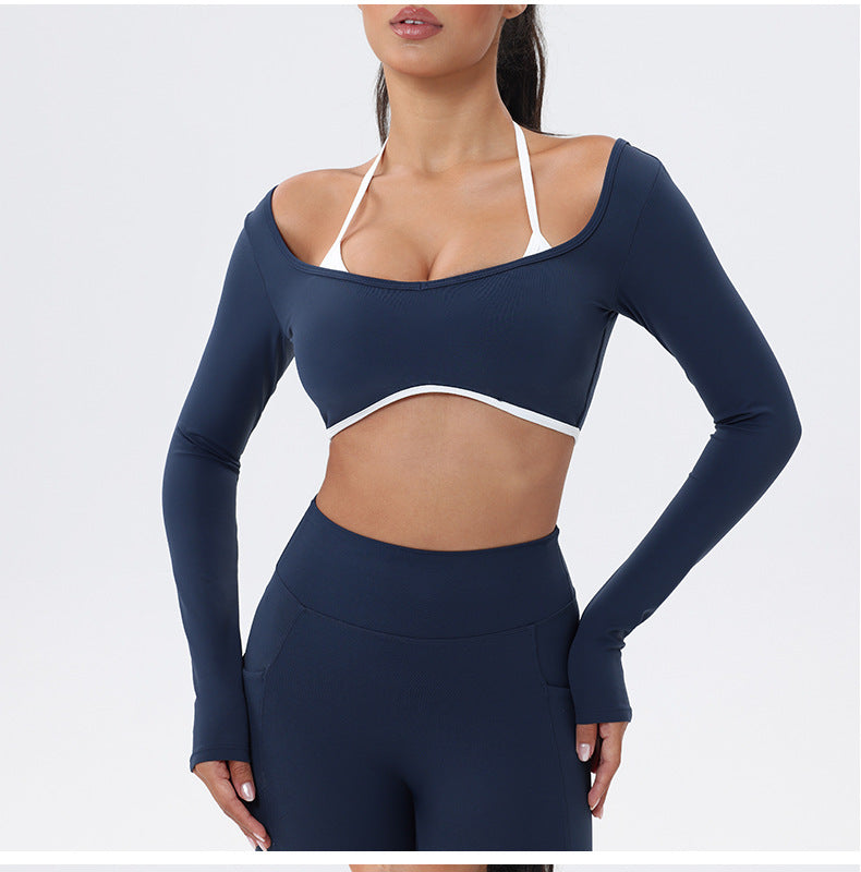 Halter Neck White Bulk Line Back Beauty Long Sleeeves Sports Top