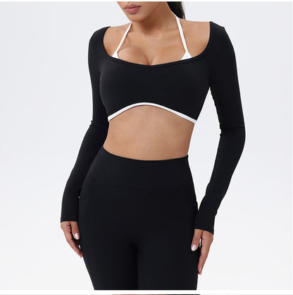 Halter Neck White Bulk Line Back Beauty Long Sleeeves Sports Top