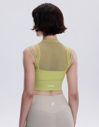 Rolled Neck Sleeveless Chiffon Built-in Sports Bra Top