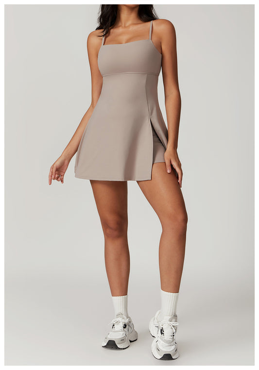 Thin Straps Built-in Jumpsuit High Cut A Shape A Shape Short Dress