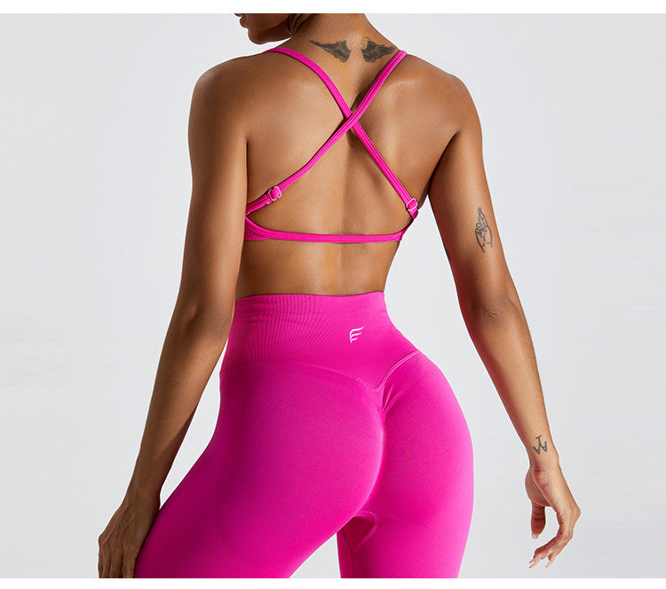 Seamless Knitted Adjustable Cross Back Beauty Sports Bra