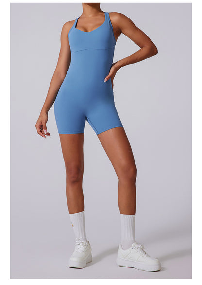Crossed Back Extra Bust Supports Jumpsuit Shorts