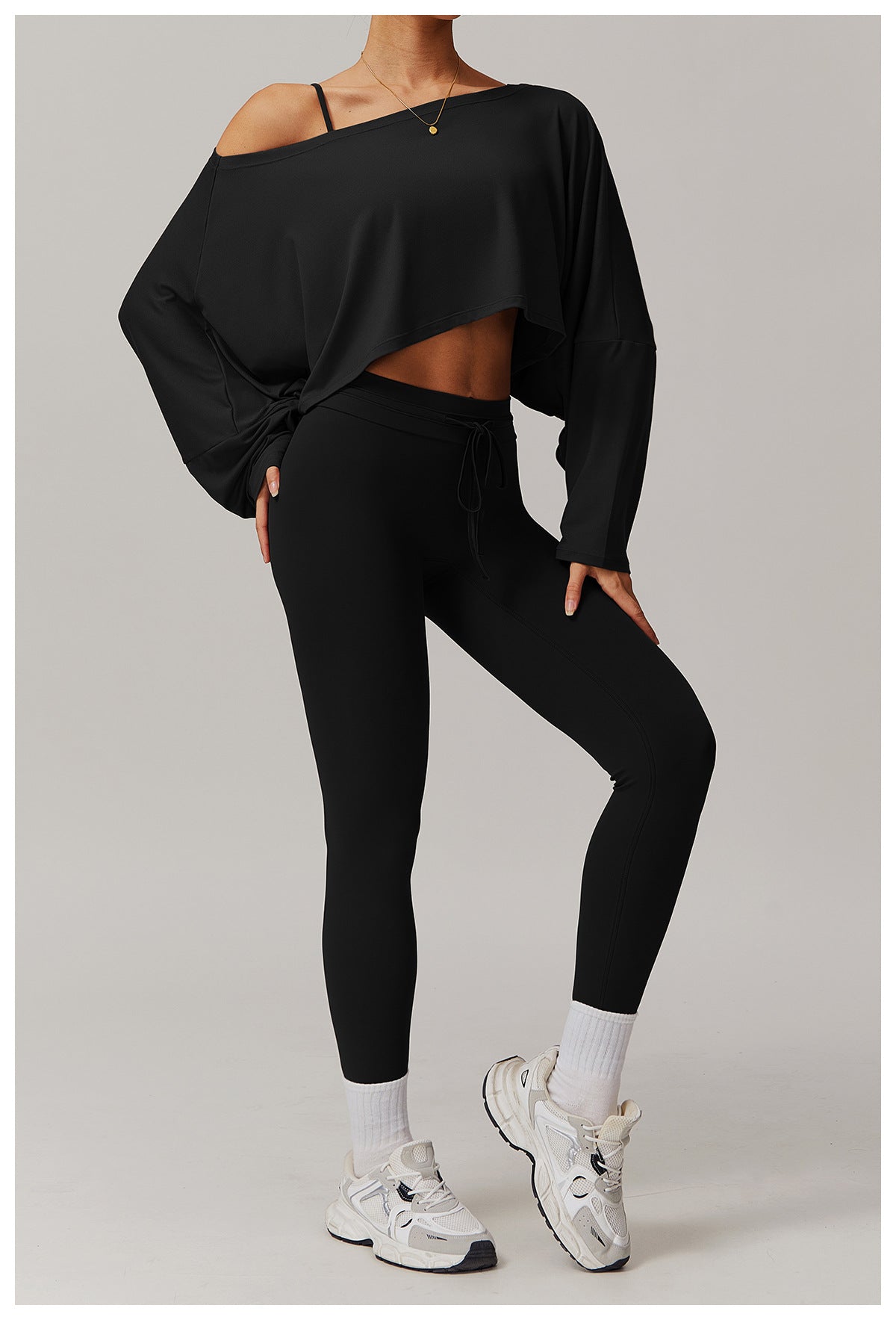 Ultra Soft High Elasticity Wild Neck Long Sleeve Sports Crop Tops
