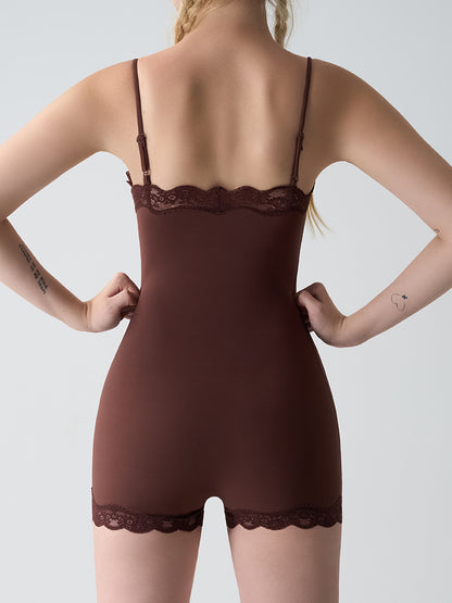 Feather Skin Touch Lace Camisole Boyshort Bodysuit (No Pads)
