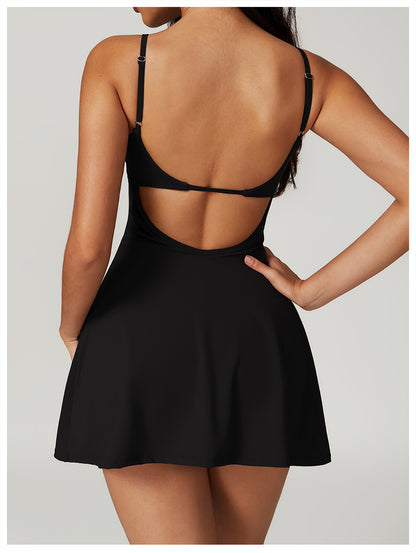 Thin Straps Built-in Jumpsuit High Cut A Shape A Shape Short Dress