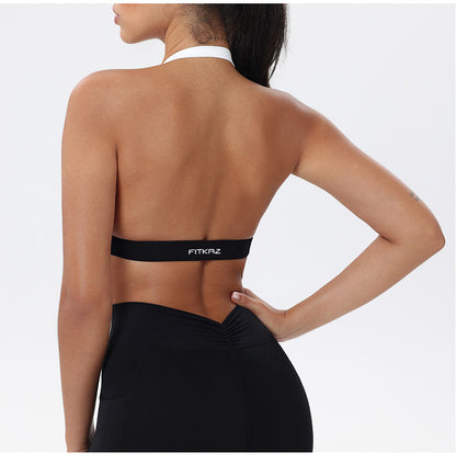 Halter Neck White Bulk Line Back Beauty Sports Bra