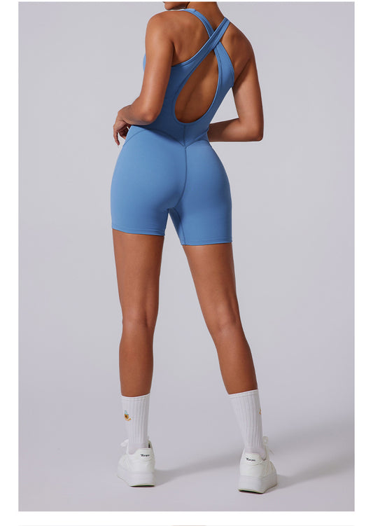 Crossed Back Extra Bust Supports Jumpsuit Shorts